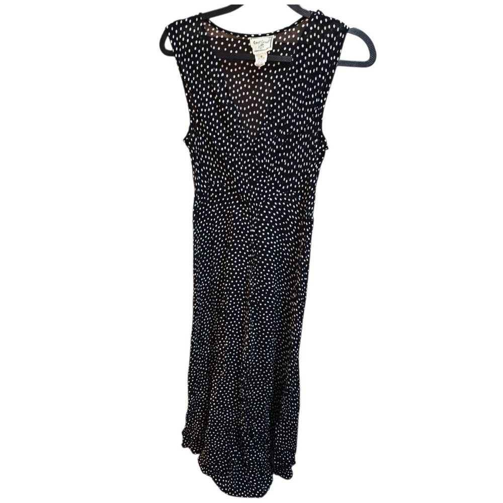 APRIL CORNELL SzM Y2K Vintage Black Polka Dot 90s Chiffon Retro Flowy Midi Dress
